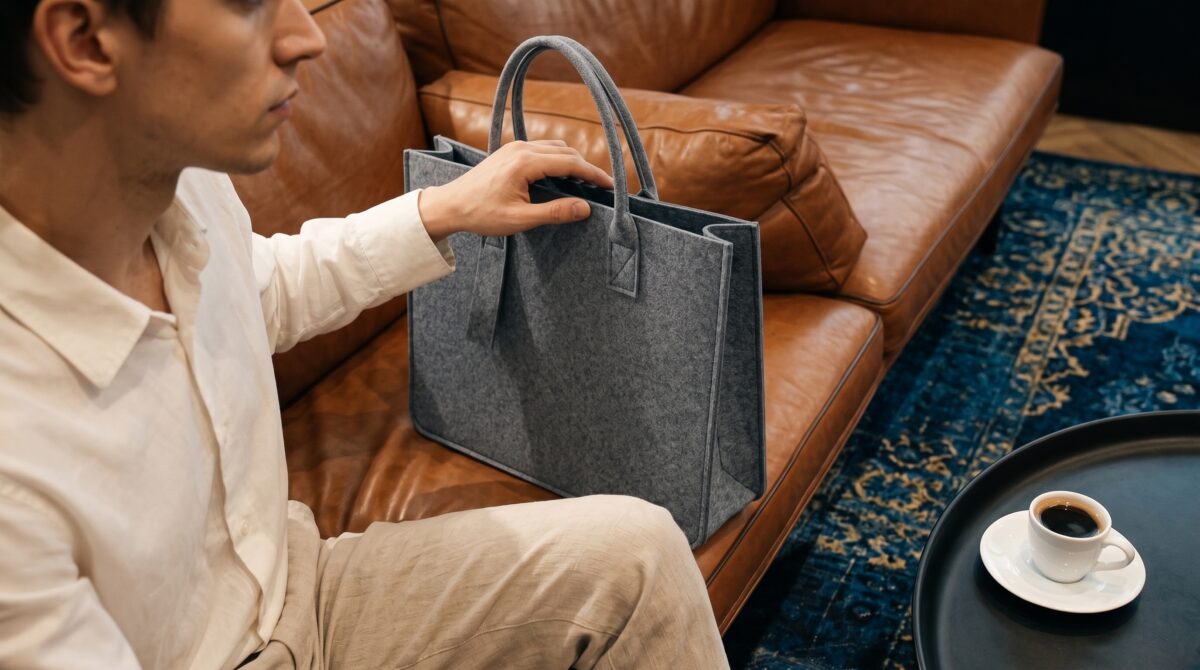 FELTY BAG Grey | Felt Tote with Structured Design - Image 5